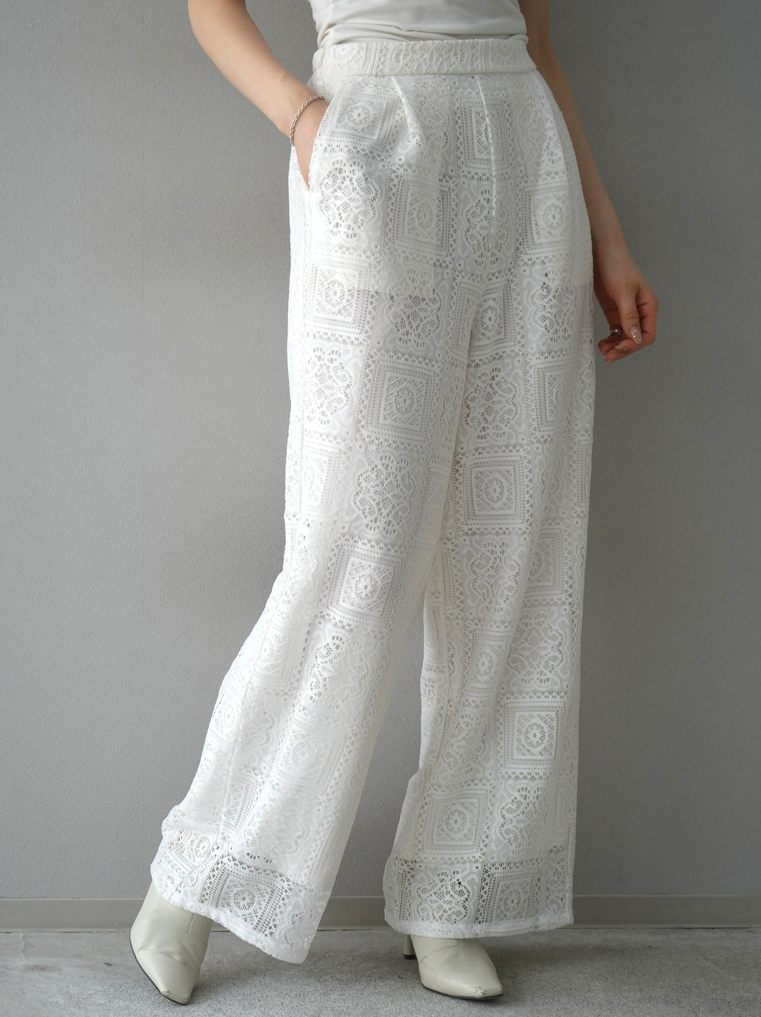 [Pre-order] Block Lace Wide Pants/White