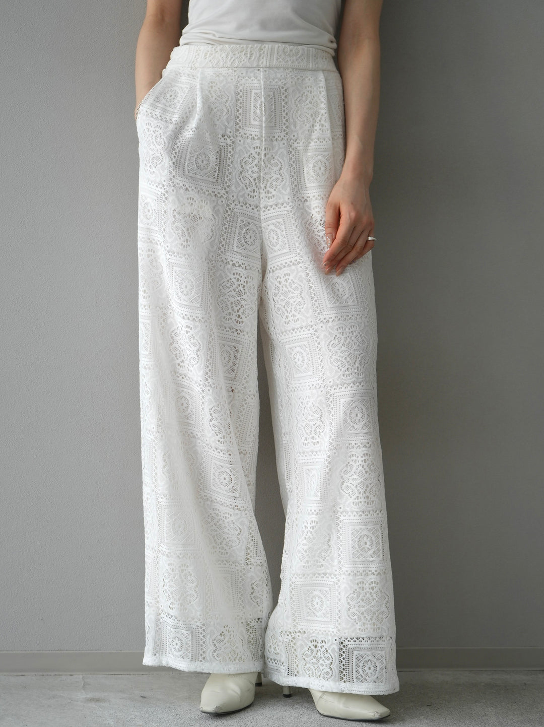 [Pre-order] Block Lace Wide Pants/White