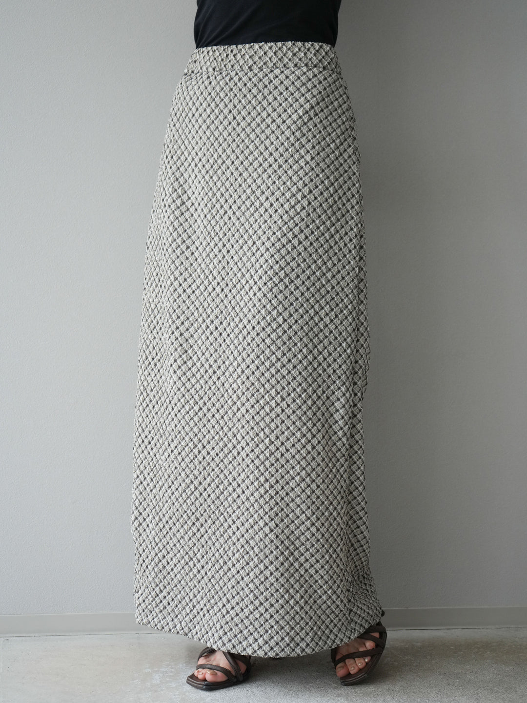 [予約]チェック柄タイトスカート/ブラウン