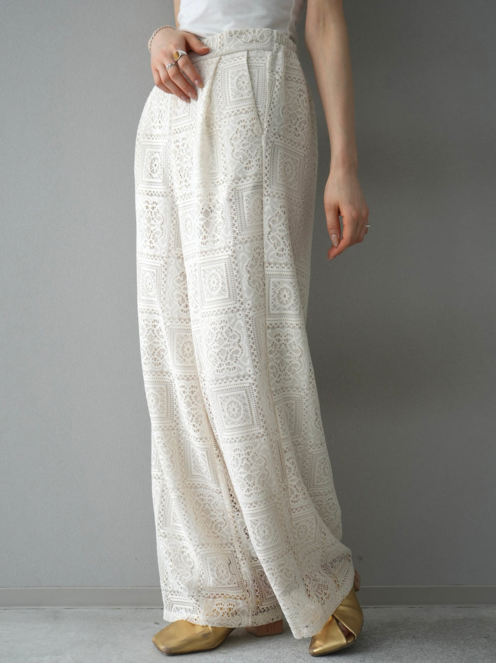 [Pre-order] Block Lace Wide Pants/Ivory