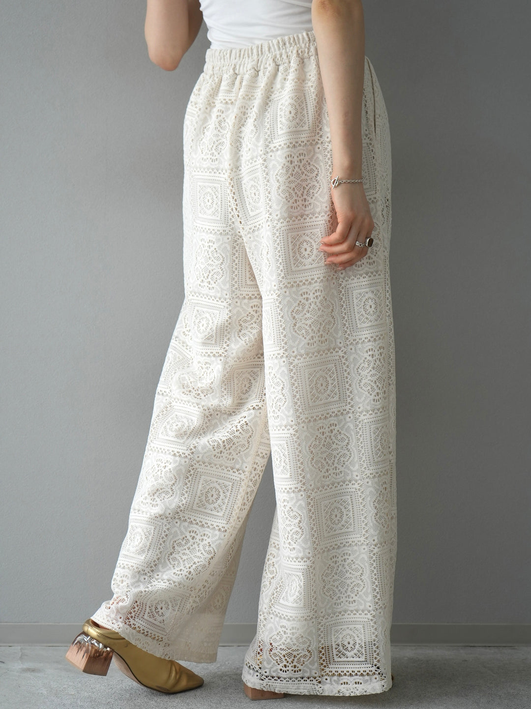 [Pre-order] Block Lace Wide Pants/Ivory