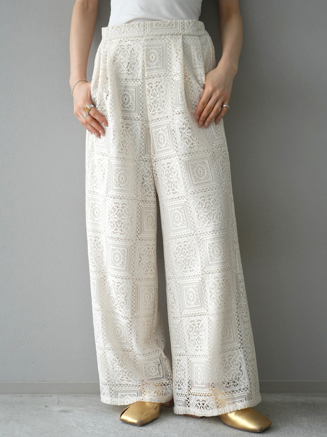 [Pre-order] Block Lace Wide Pants/Ivory