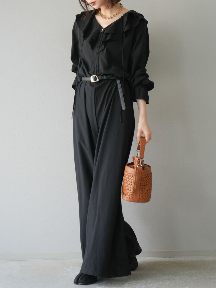 [予約]ラッフルデザインオールインワン/ブラック