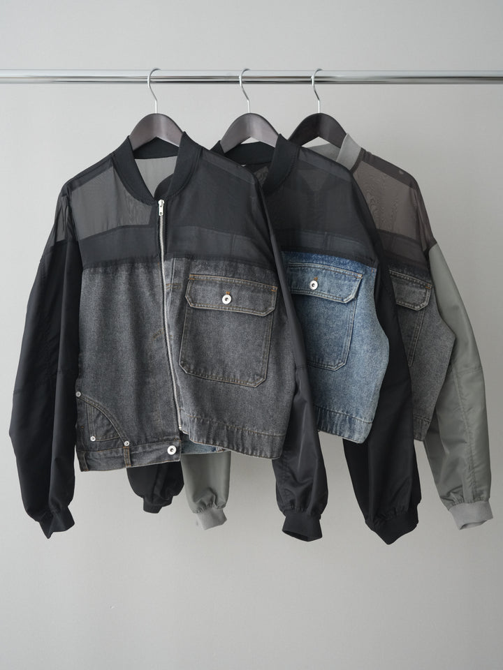 [SET]異素材デニムブルゾン+フロントジップデニムスカート(2set)