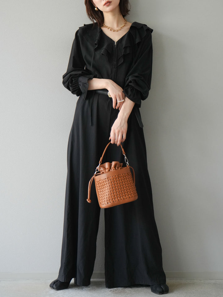 [予約]ラッフルデザインオールインワン/ブラック