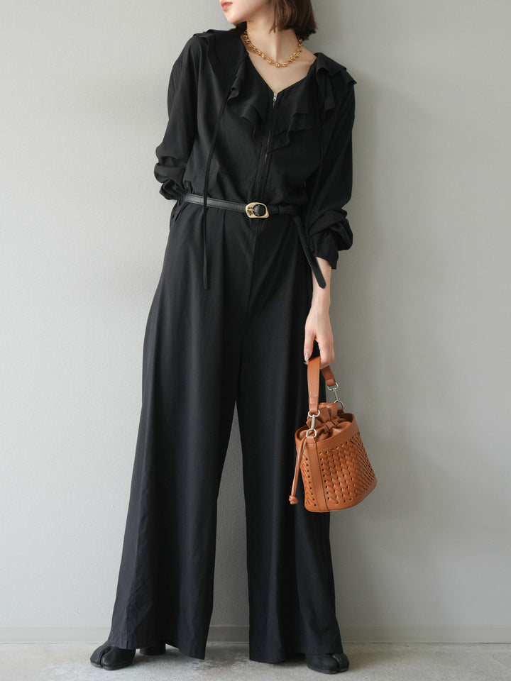 [予約]ラッフルデザインオールインワン/ブラック