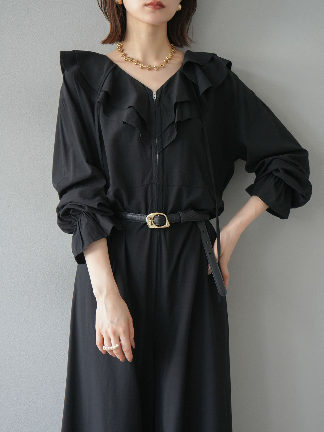 [予約]ラッフルデザインオールインワン/ブラック