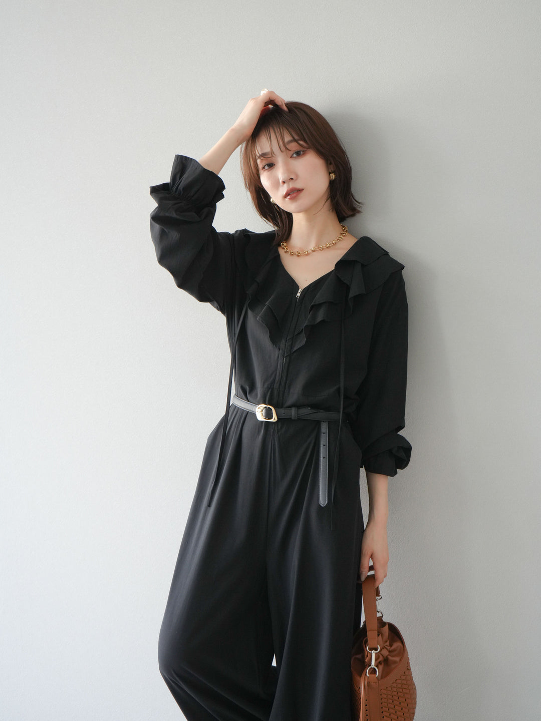 [予約]ラッフルデザインオールインワン/ブラック