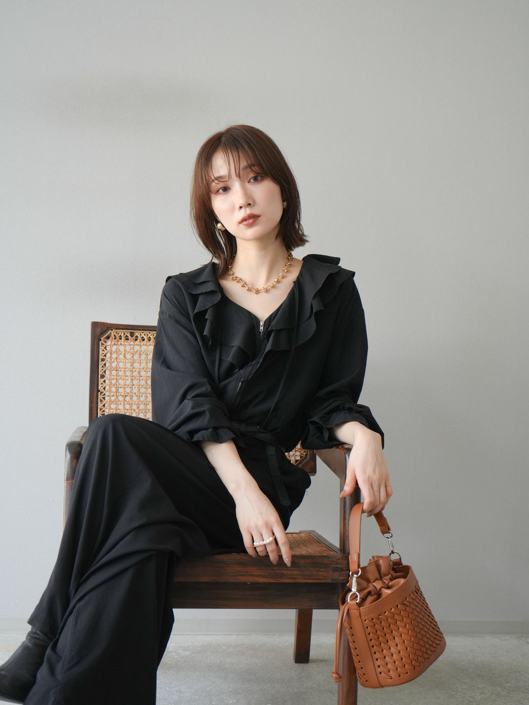 [予約]ラッフルデザインオールインワン/ブラック