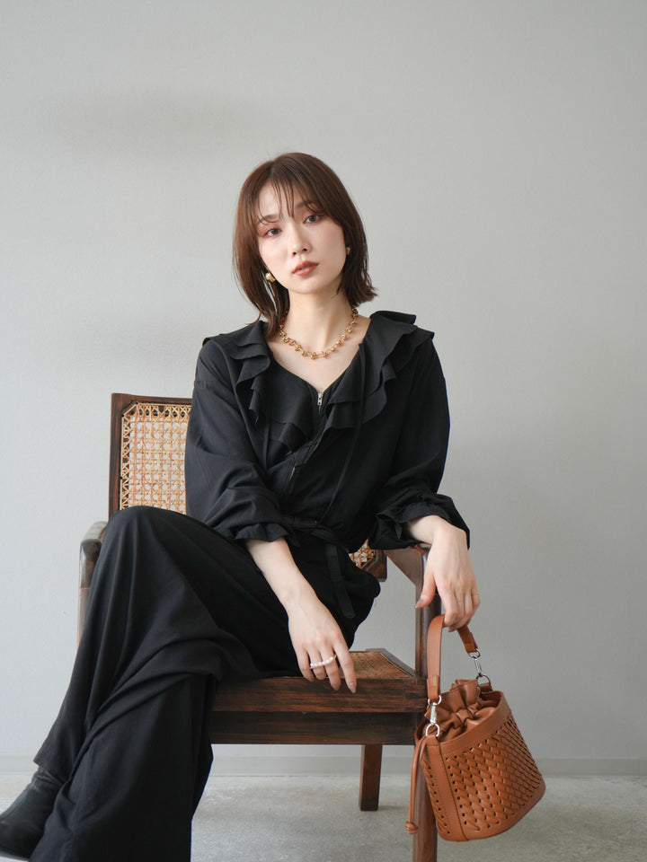 [予約]ラッフルデザインオールインワン/ブラック