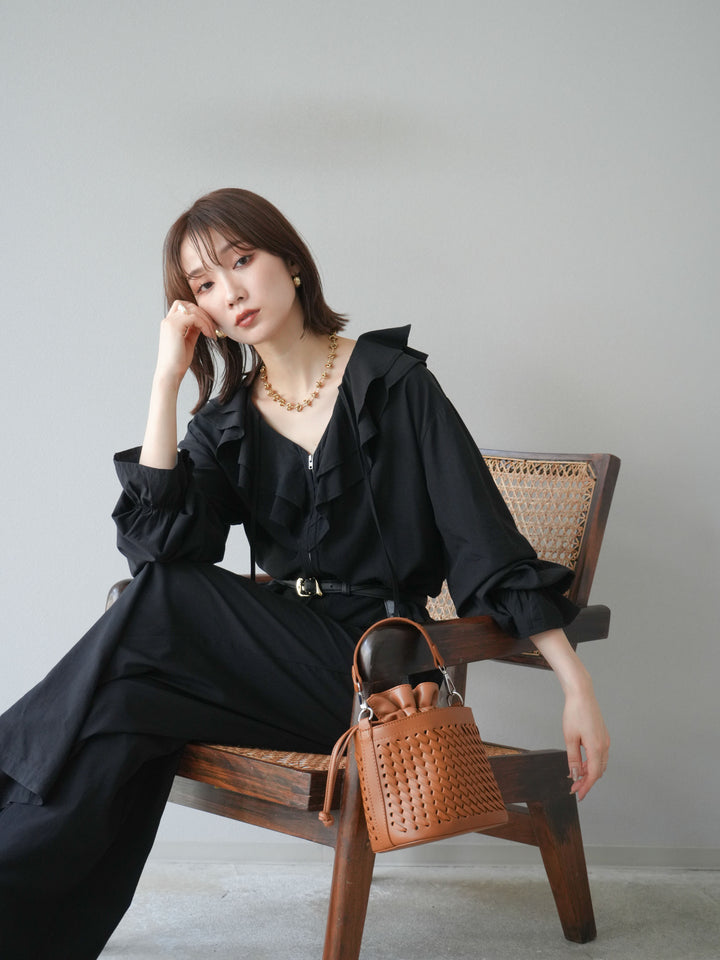 [予約]ラッフルデザインオールインワン/ブラック