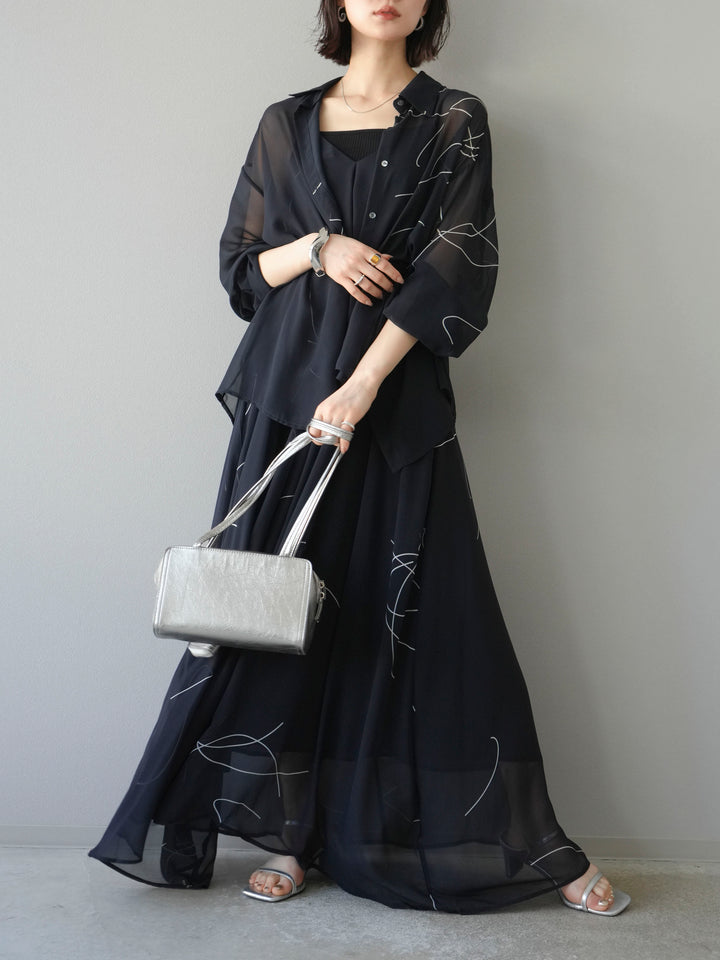 [予約]ペンタッチシフォンシャツ/ブラック