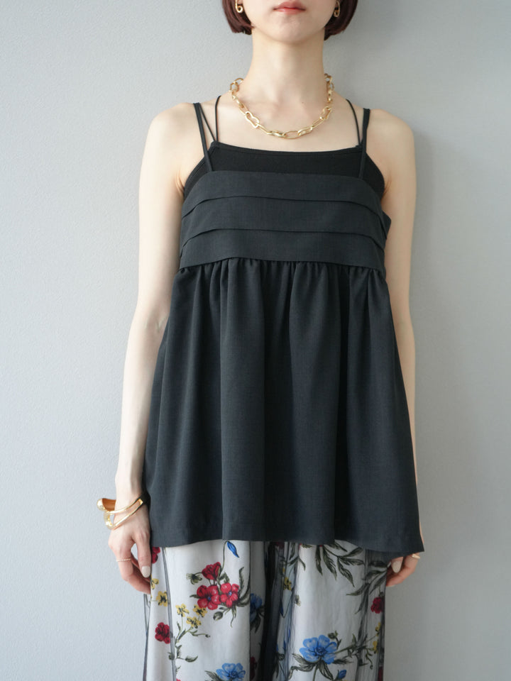 [予約]リネンライクビスチェデザインキャミソール/ブラック