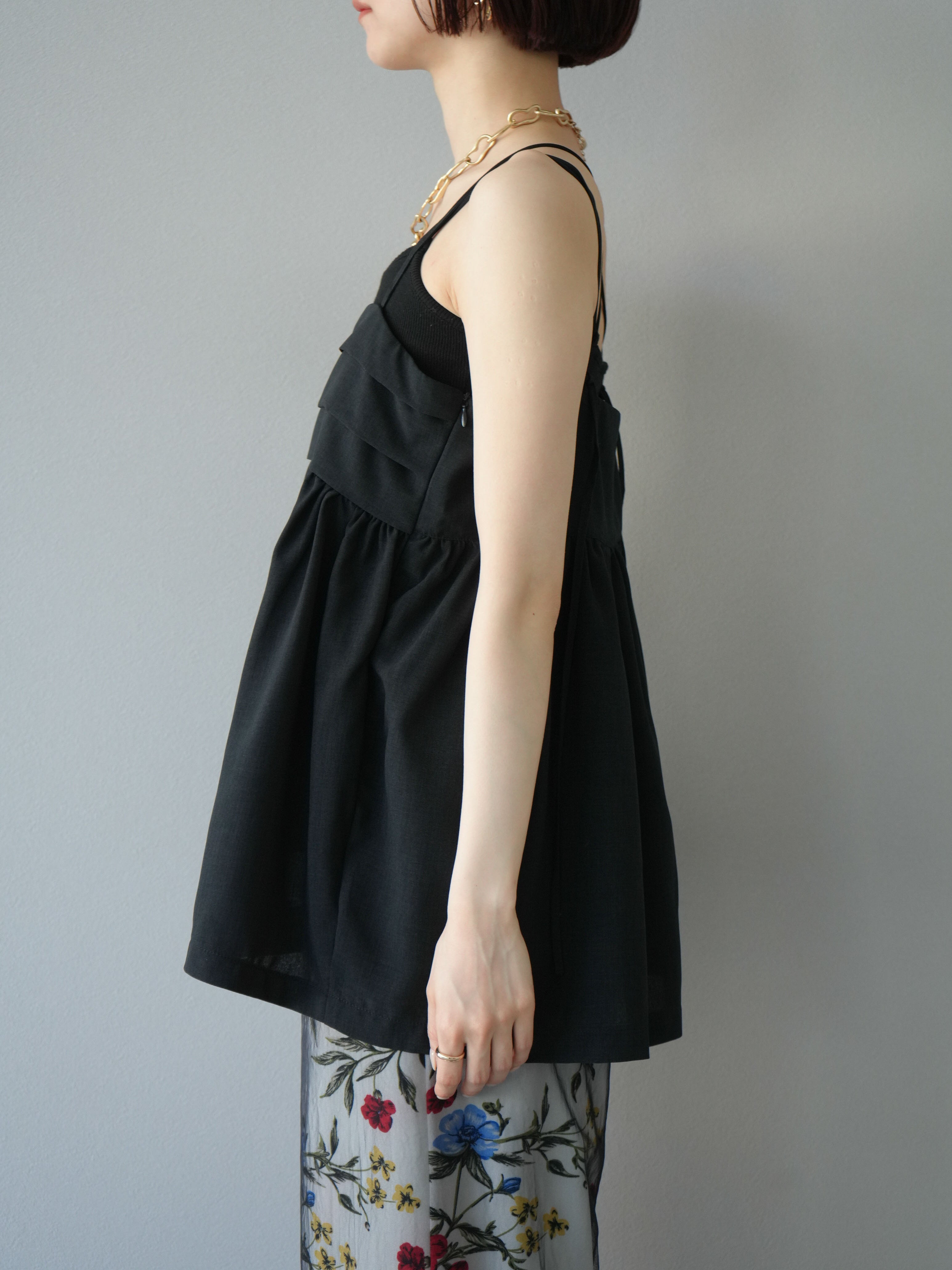 予約]リネンライクビスチェデザインキャミソール/ブラック – Lumier