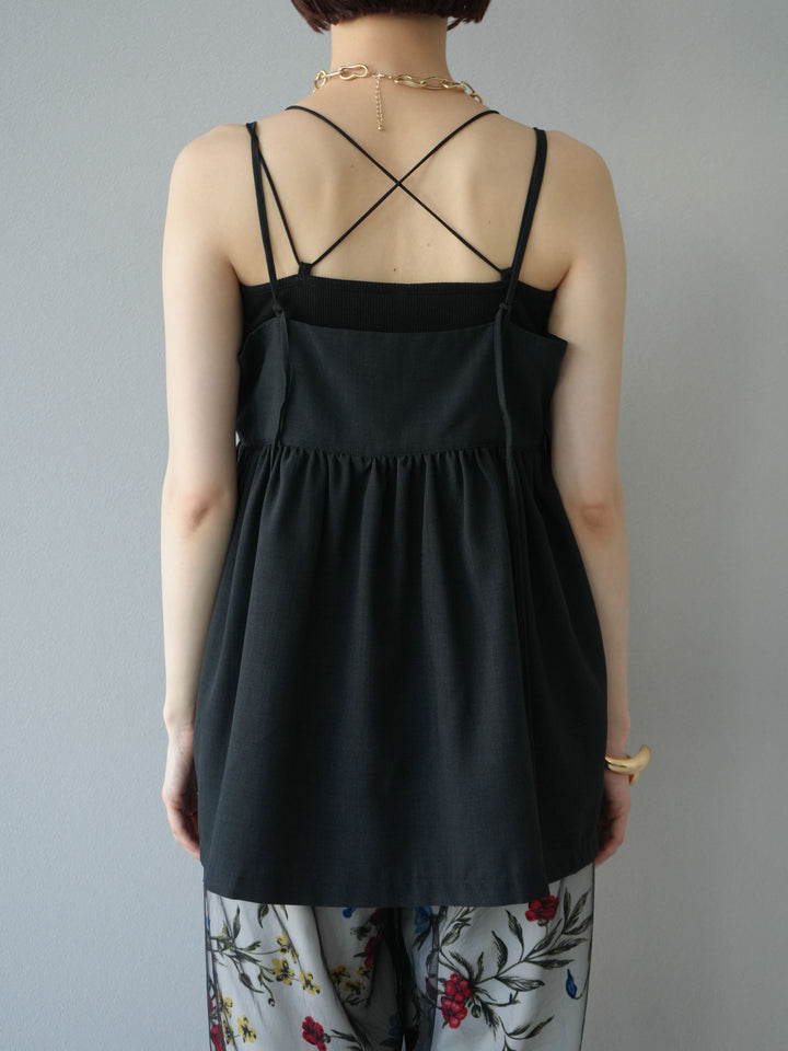 [予約]リネンライクビスチェデザインキャミソール/ブラック