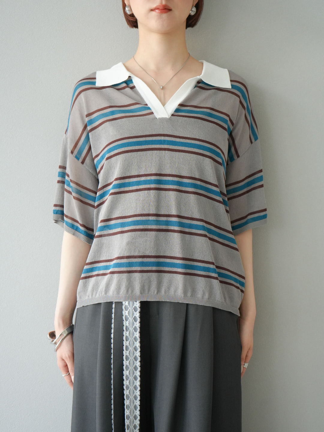 [予約]シアーポロニットプルオーバー/グレーボーダー