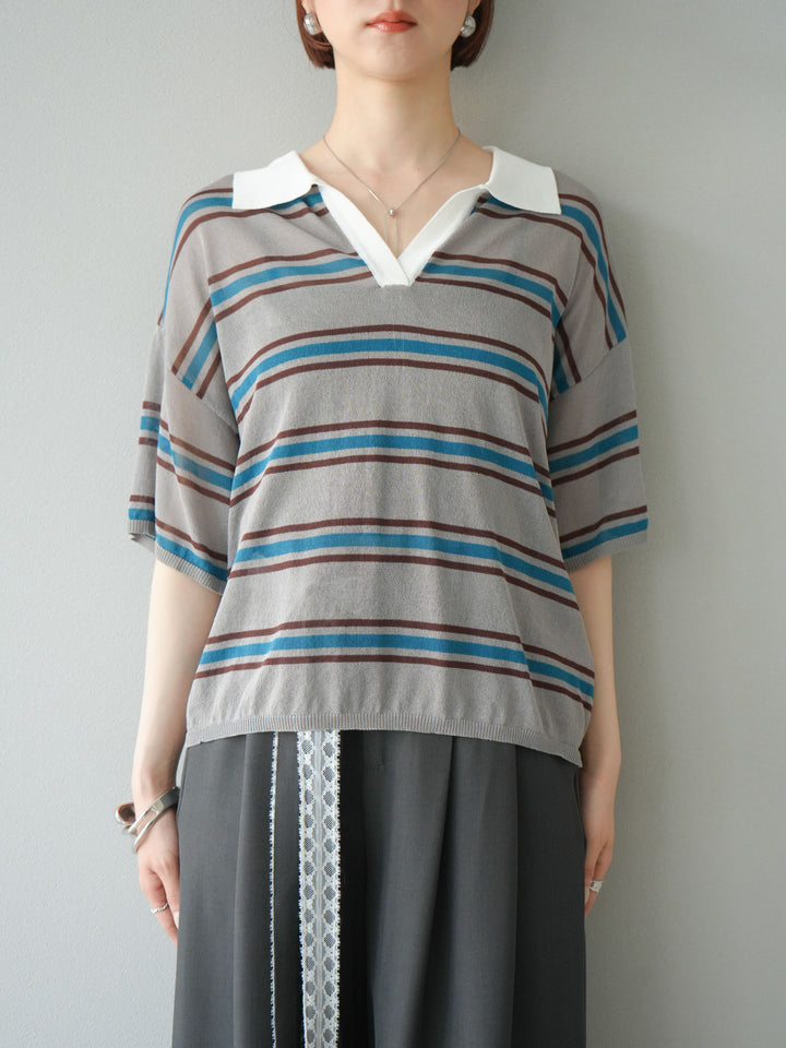 [予約]シアーポロニットプルオーバー/グレーボーダー