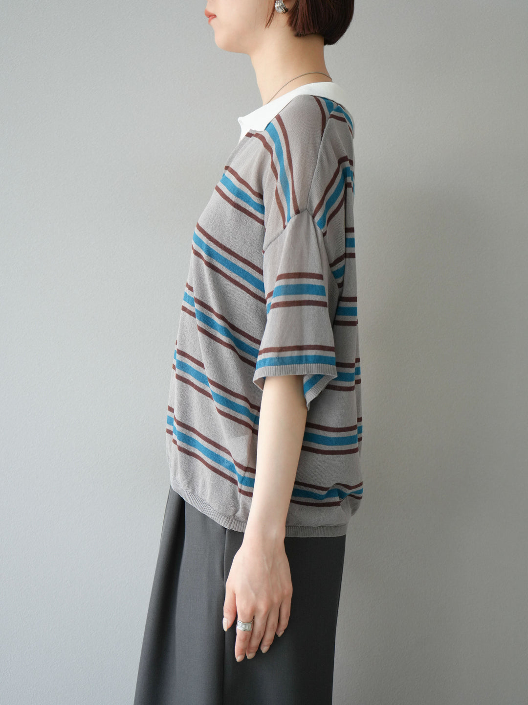 [予約]シアーポロニットプルオーバー/グレーボーダー