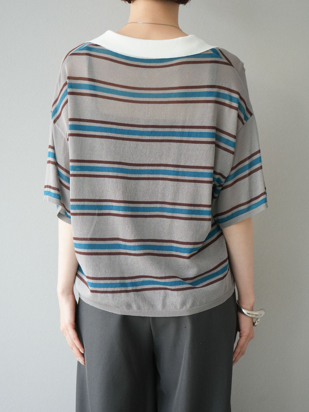 [予約]シアーポロニットプルオーバー/グレーボーダー