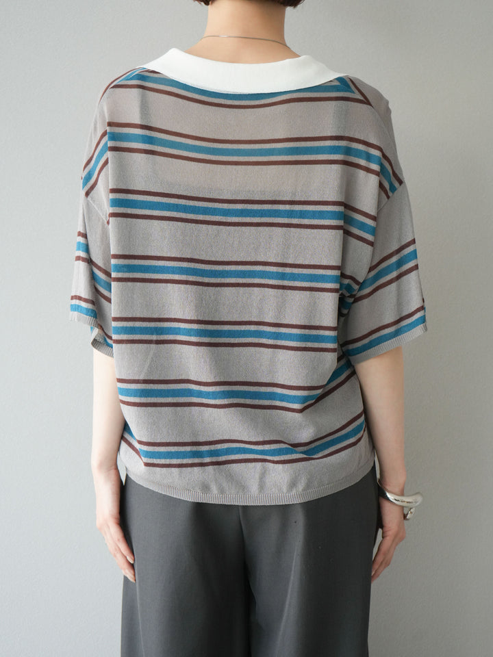 [予約]シアーポロニットプルオーバー/グレーボーダー