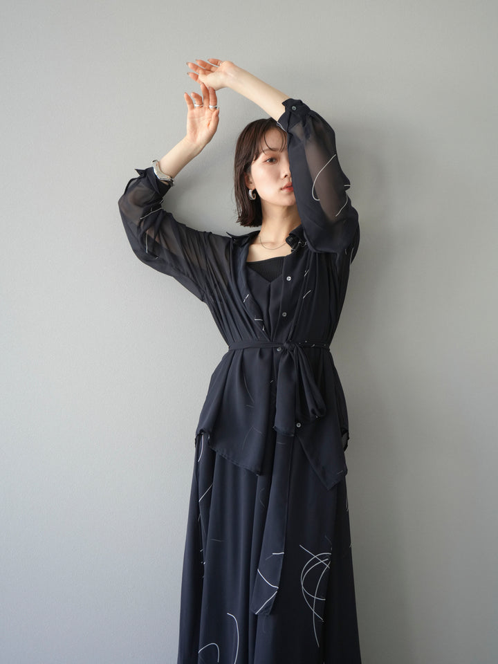 [予約]ペンタッチシフォンシャツ/ブラック