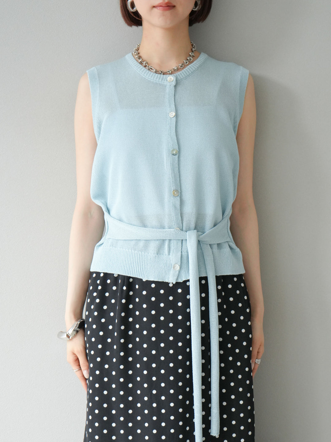 [予約]ウエストベルトニットベスト/ブルー