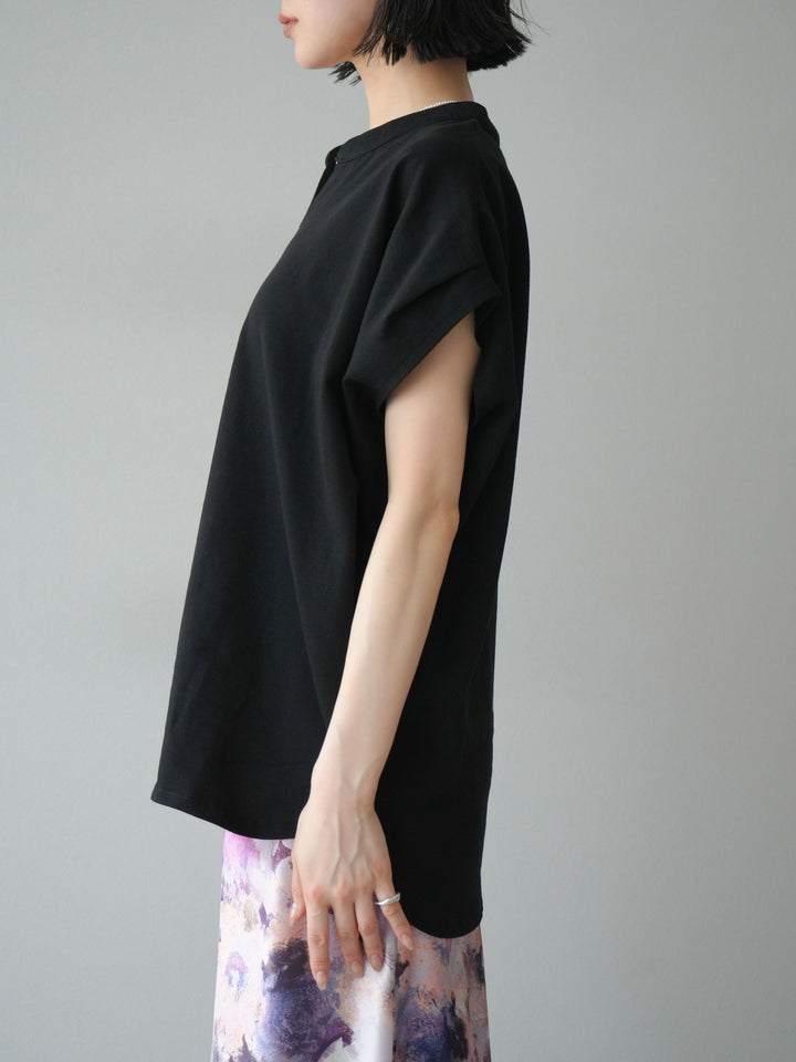 [予約]キーネックドルマンルーズコットンTシャツ/ブラック