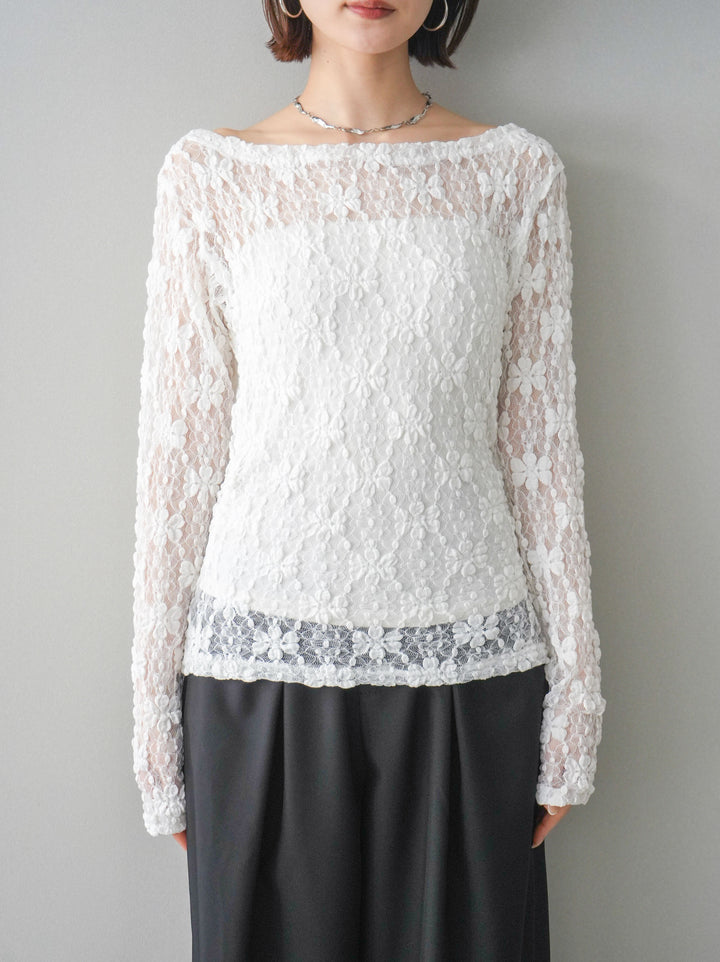 [予約]サイドギャザーレーストップス/white