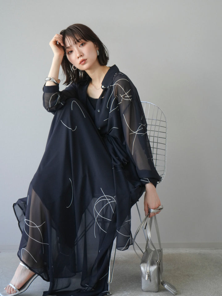 [予約]ペンタッチシフォンシャツ/ブラック
