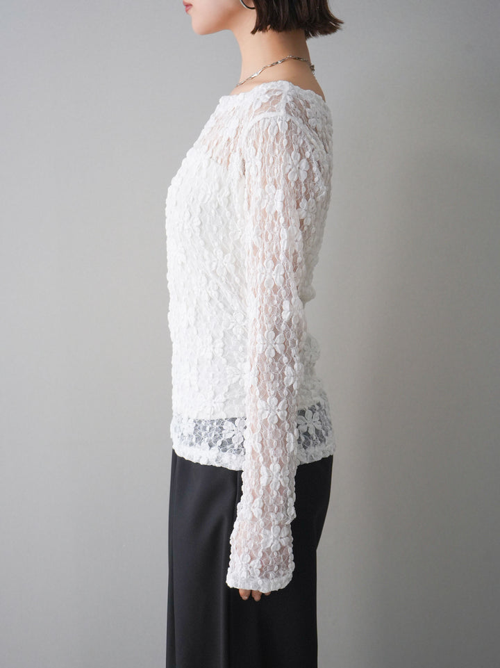 [予約]サイドギャザーレーストップス/white