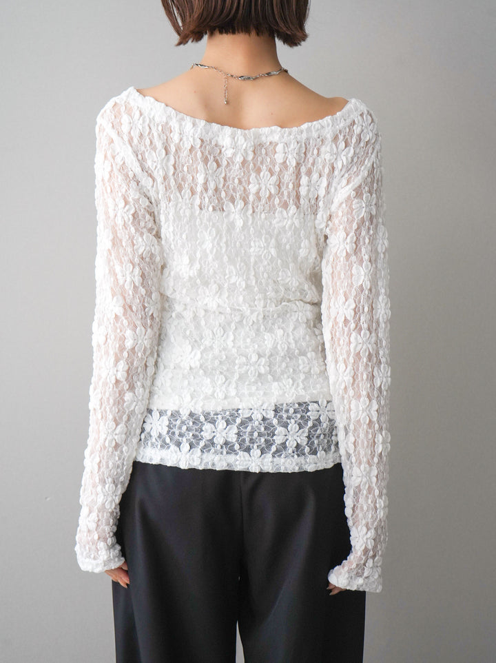 [予約]サイドギャザーレーストップス/white