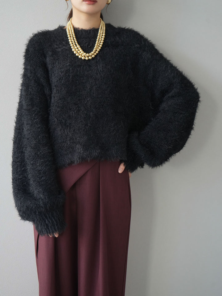 [予約]プチネッククロップドシャギーニット/ブラック