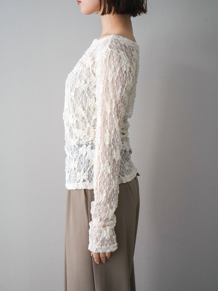 [予約]サイドギャザーレーストップス/ivory