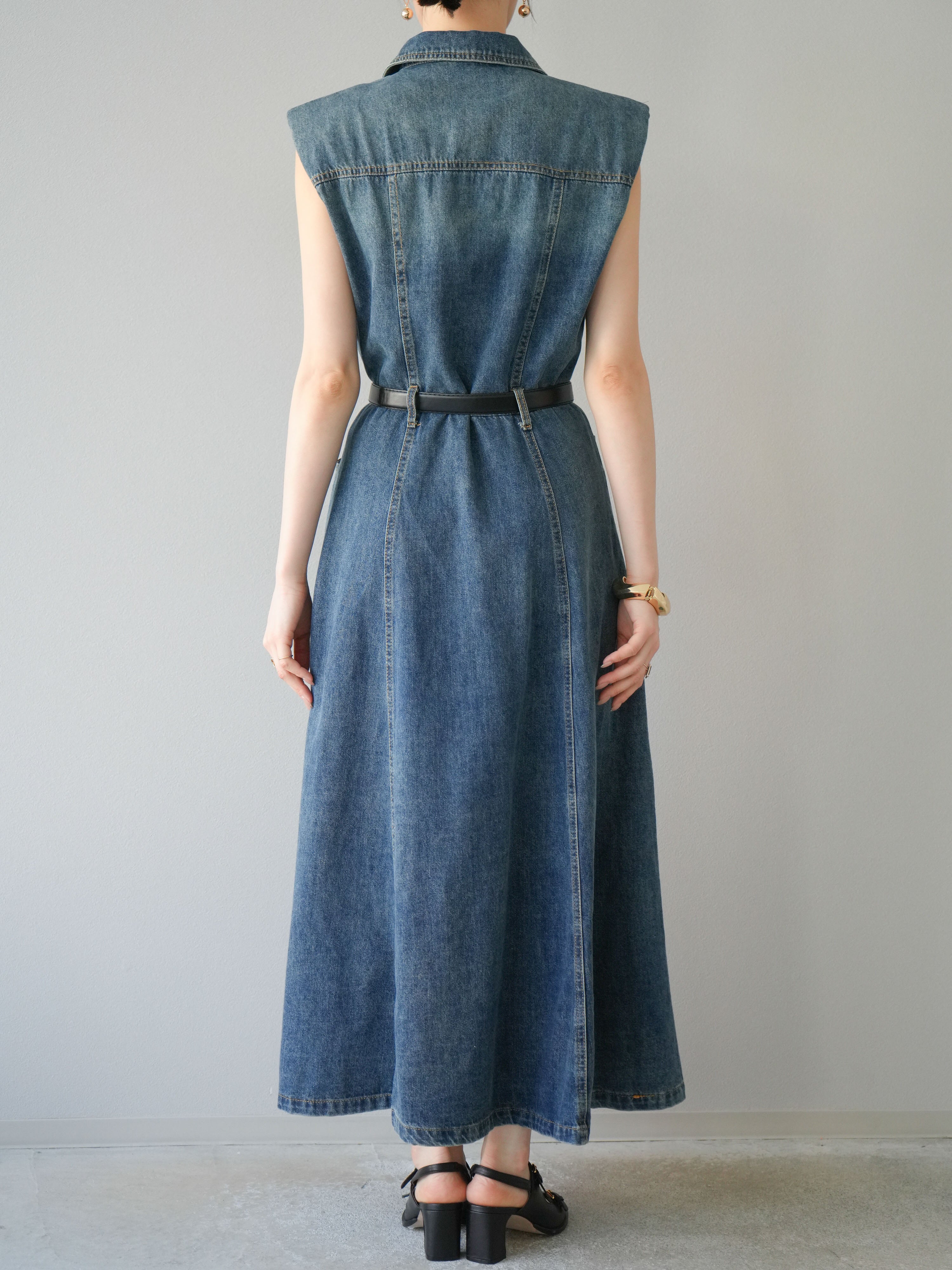 予約]ベルト付デニムシャツデザインワンピース/ブルー – Lumier