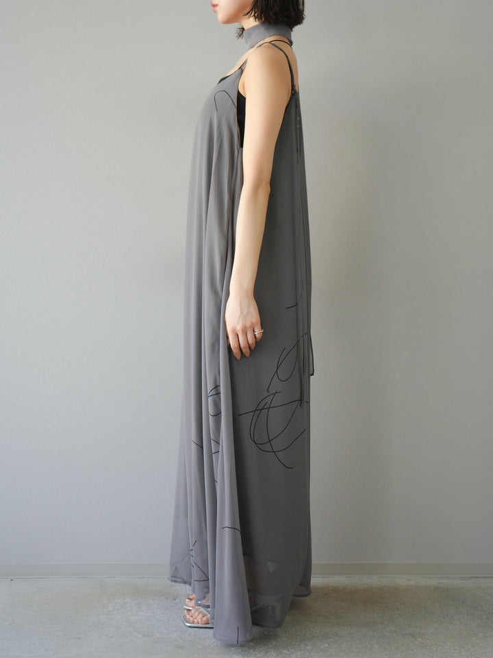 [予約]ペンタッチシフォンキャミワンピース/グレー