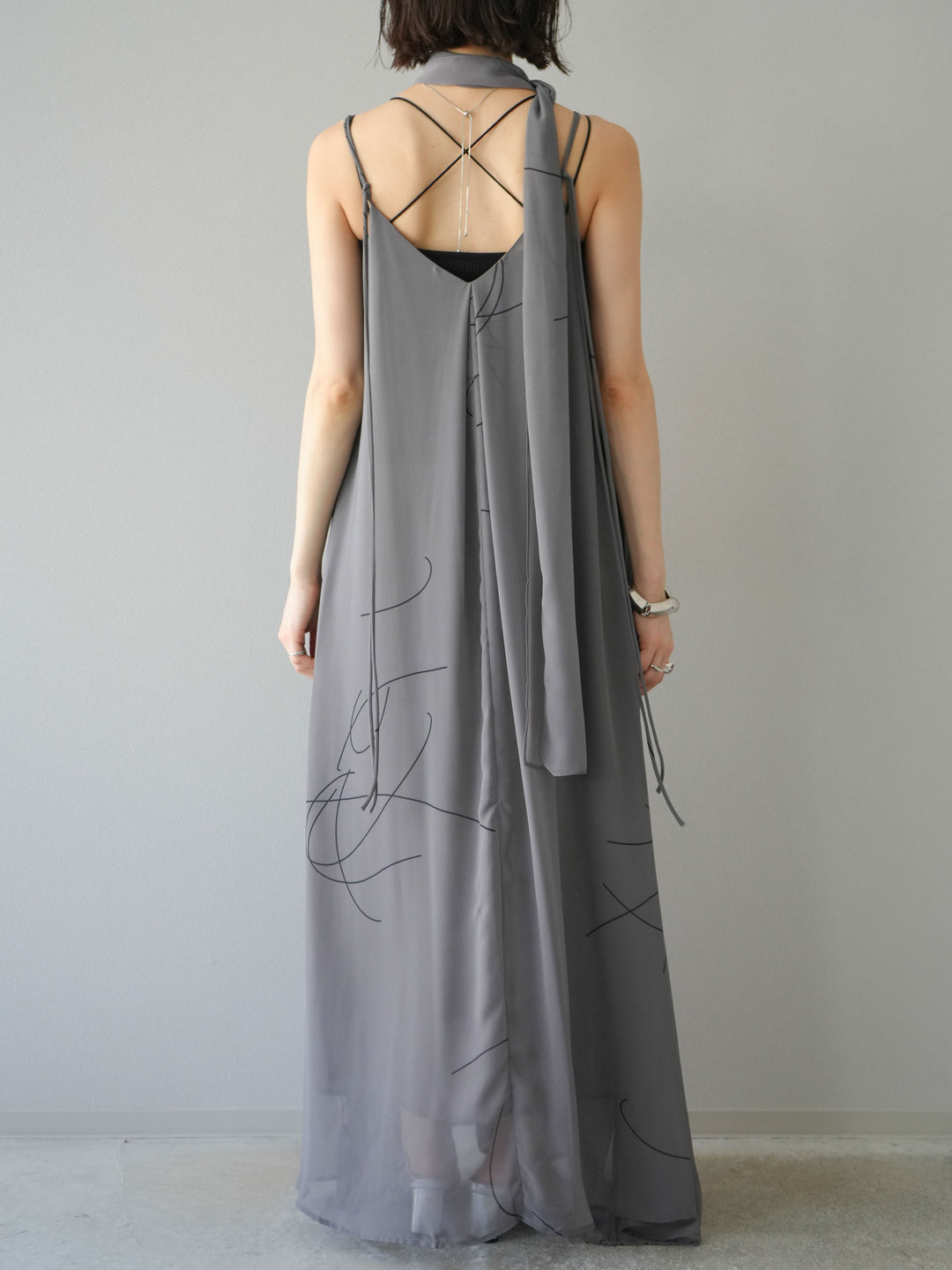 [予約]ペンタッチシフォンキャミワンピース/グレー