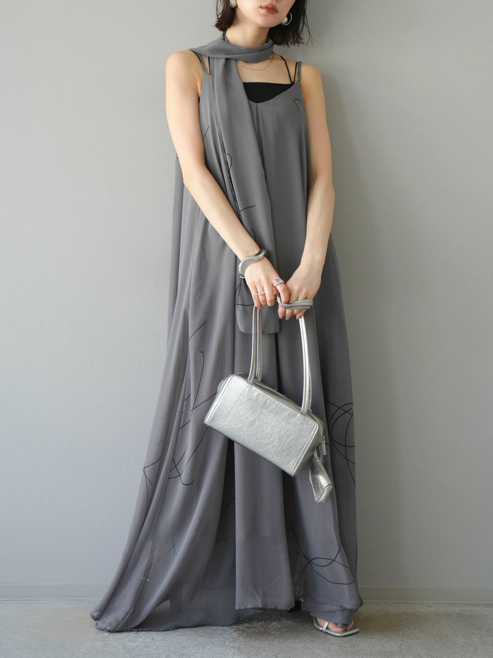 [予約]ペンタッチシフォンキャミワンピース/グレー