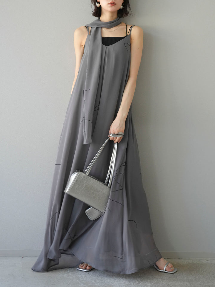 [予約]ペンタッチシフォンキャミワンピース/グレー