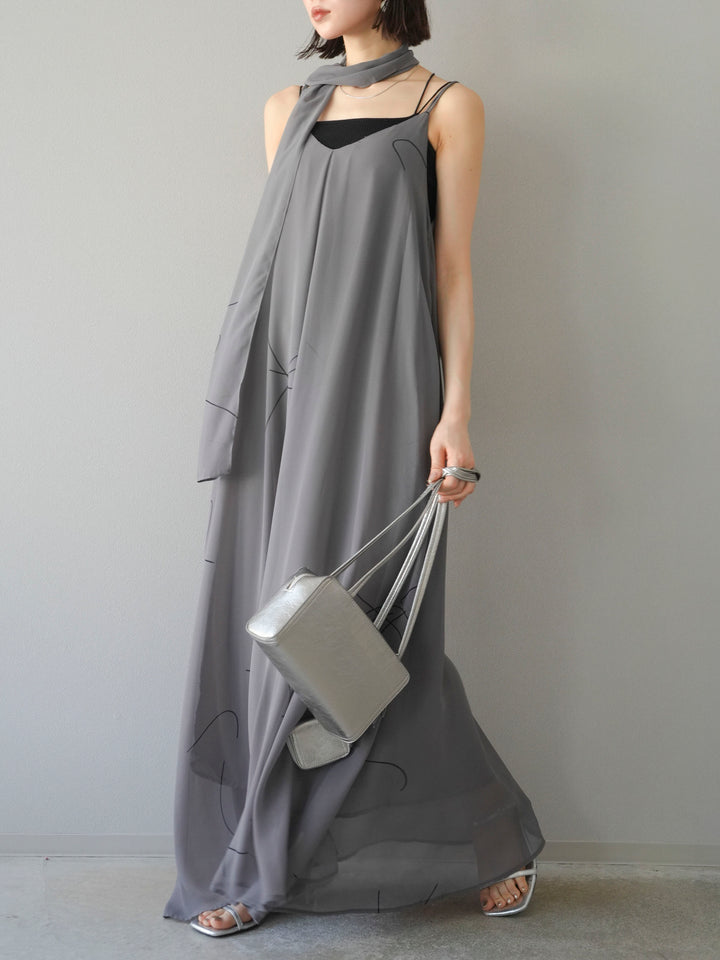[予約]ペンタッチシフォンキャミワンピース/グレー