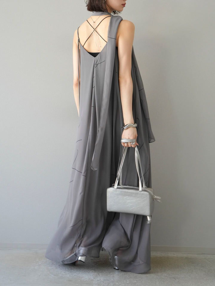 [予約]ペンタッチシフォンキャミワンピース/グレー