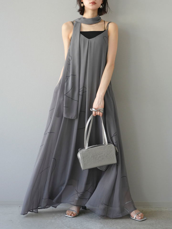 [予約]ペンタッチシフォンキャミワンピース/グレー