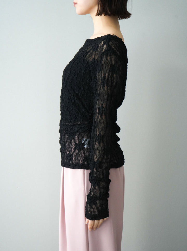 [予約]サイドギャザーレーストップス/black