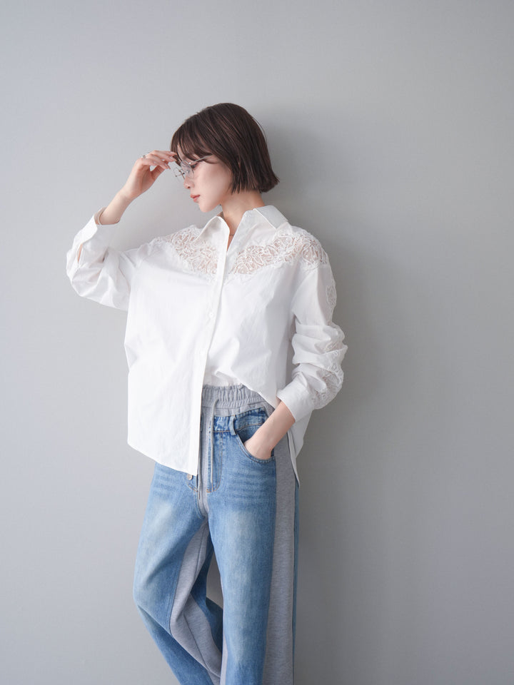 [予約]バックレースヨークシャツ/white