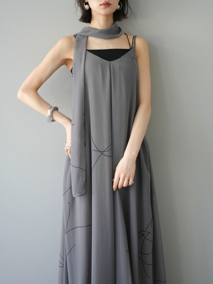 [予約]ペンタッチシフォンキャミワンピース/グレー