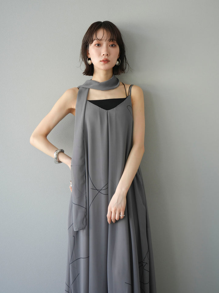 [予約]ペンタッチシフォンキャミワンピース/グレー