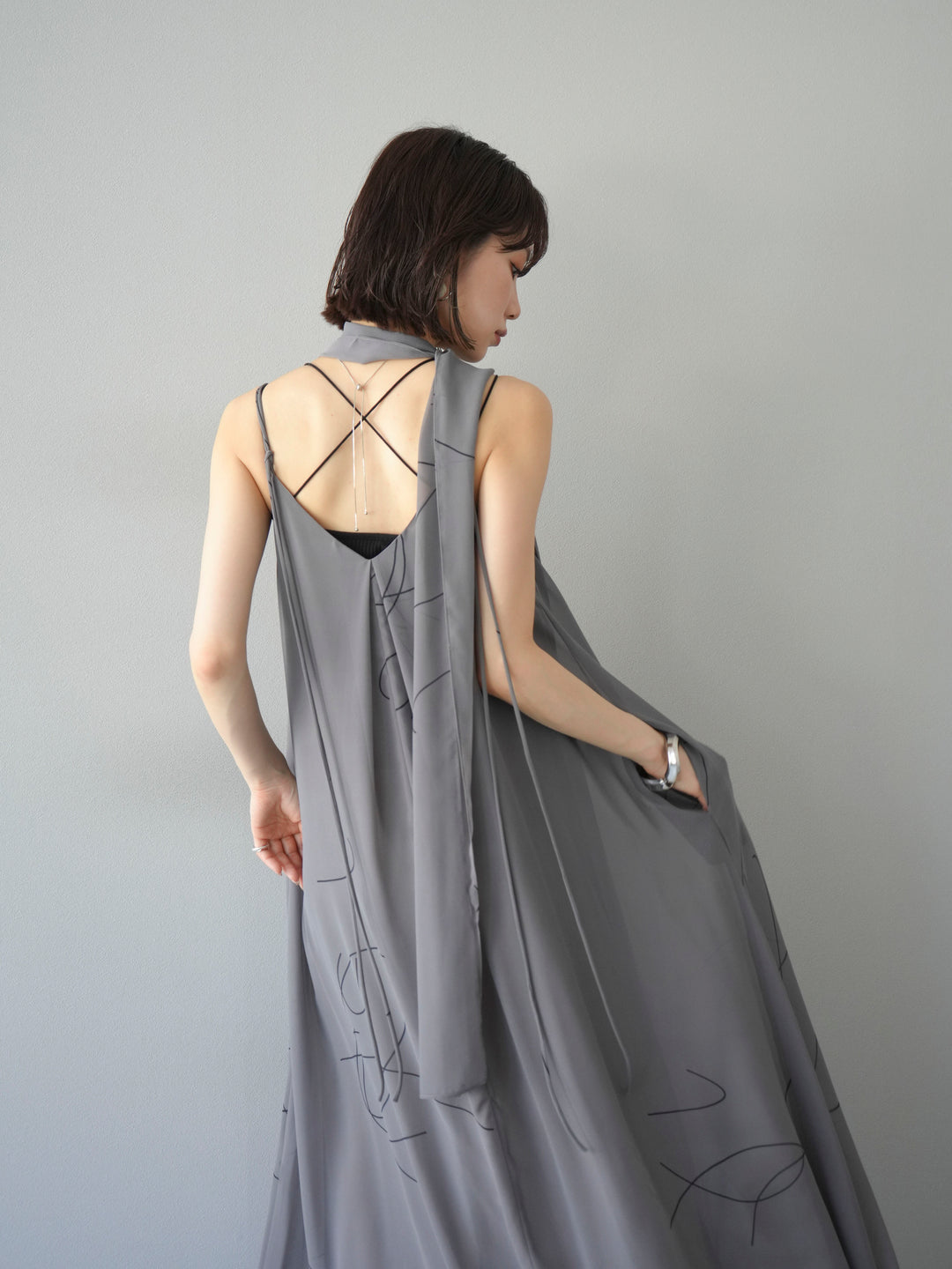 [予約]ペンタッチシフォンキャミワンピース/グレー