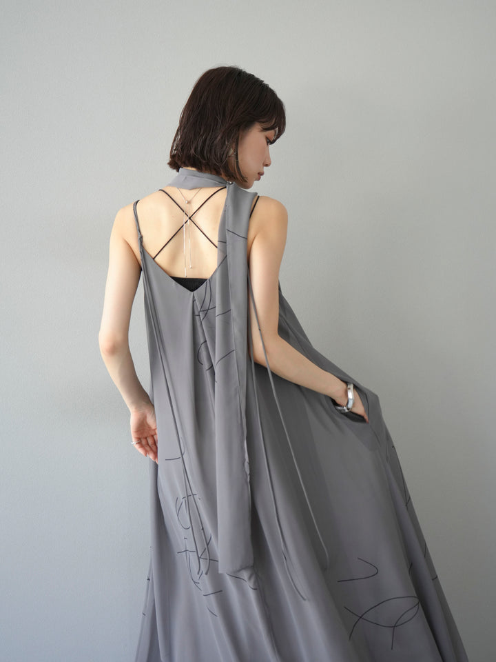 [予約]ペンタッチシフォンキャミワンピース/グレー