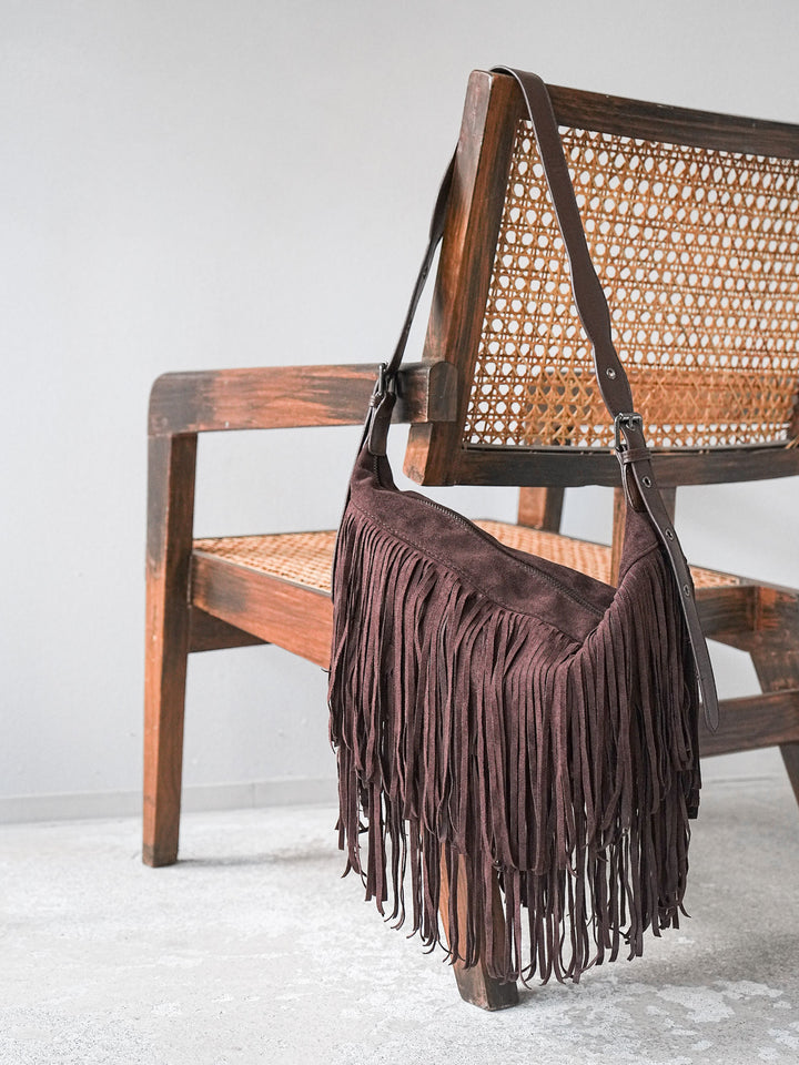 [予約]ワンハンドルフリンジスエードBAG /ブラウン