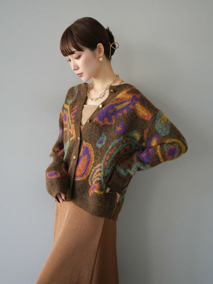 [套裝] 混紡紗佩斯利針織開襟衫 + 可選飾品套裝（2套）