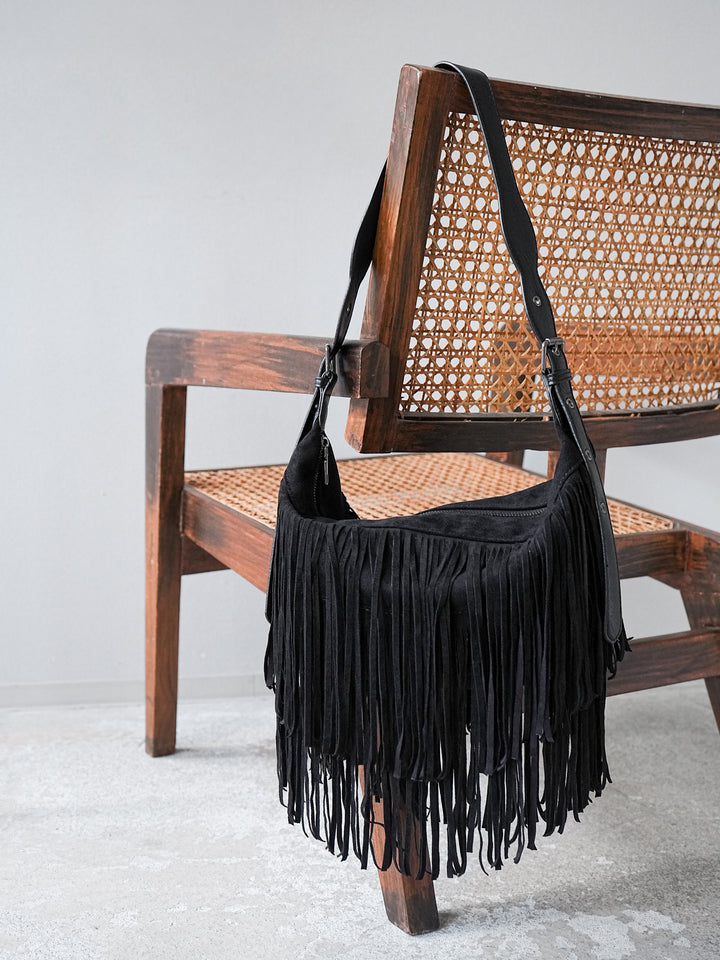 [予約]ワンハンドルフリンジスエードBAG /ブラック